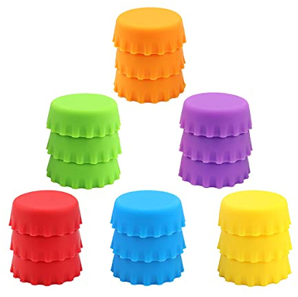 LEEFONE 18 Silicone Reusable Caps for Home Brew & Soft Drink Bottles, Soda & Wine, Multi-color