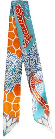 JERLA Unisex-Erwachsene Glas Haarband Seidenschal, Blaue und orangefarbene Giraffe, 33.5×1.97