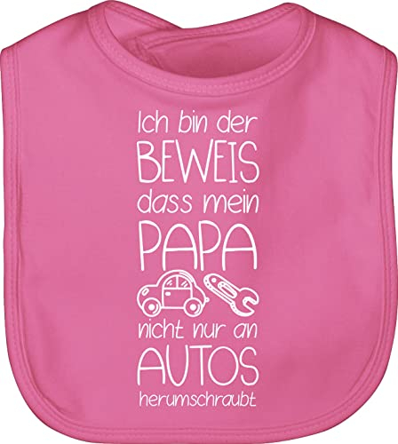 Baby Lätzchen - Sprüche - Ich bin der Beweis dass mein Papa nicht nur an Autos herumschraubt weiß - Unisize - Pink - lustige babysachen spruch dad kinderlätze babykleidung mit süßen sprüchen