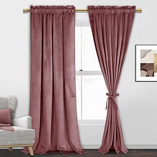 JIUZHEN Wild Rose Samtvorhänge, 2 Paneele, weich, wärmeisoliert, geräuschreduzierend, für Wohnzimmer und Schlafzimmer, 132 x 244 cm (B x L), 2 Paneele mit Raffhaltern