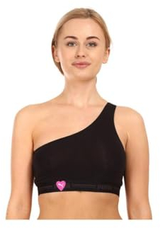PUMA Women's One Shoulder Heart top Sports Bra, Black, M