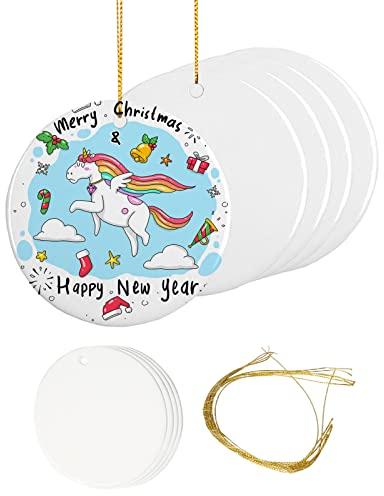 imprintfavor 12 Stück Sublimations-Ornamente aus Keramik, 7,2 cm, rund, Weihnachtsschmuck, hängende Sublimationsornamente, Rohlinge zum Basteln und Personalisieren (rund)