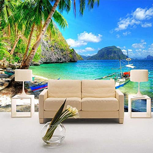 Papier Peint Mural 3D Auto-Adhésif Plage Cocotier Mer Égée Paysage Art Mural Chambre D'Enfants Restaurant Bar Boutique Salon Chambre Affiche Murale Décoration Papier Peint Mural Photo 400(L)x280(H) cm