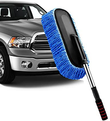 YeewayVeh Car Duster, Extendable Long Handle Microfiber Car Duster Exterior Scratch Free Car Cleaning Tool, Car Dust Brush for Truck, Pickup, SUV, RV, Motorcycle, Boats and Home Cleaning (Blue)