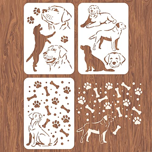 INFUNLY 3pcs Labrador Dog Wall Stencils for Painting 11.7x8.3 Tile Stencil Set Reusable Plastic Wall Stencils Template for Painting on Wood Wall Furniture Floor Tiles Fabric DIY Home Decor