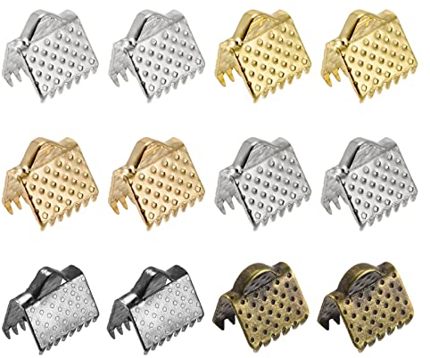 sourcing map 480 Stück Band Crimp Klemme Enden 8mm Lesezeichen Schnur Ende Verschlüsse für DIY Basteln 6 mehrfarbig