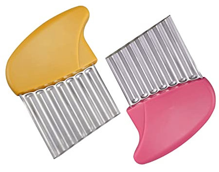 Crinkle Cutter, Stainless Steel Waffle Fry Cutter, Wavy Chopper for Veggies Potato Carrots Butter Lettuce, 2 PCS (Pink&Yellow)