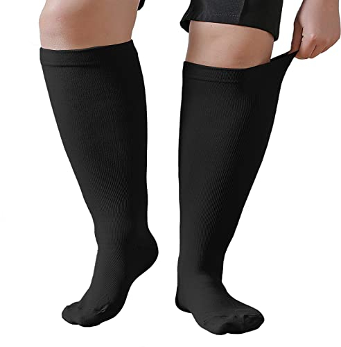 PUTUO Calze a Compressione Graduata da Uomo e Donna: Calzini a Compressione Gambaletti Contenitivi per Sport Corsa Viaggi Gravidanza Ciclismo Viaggi in Aereo 1 Paia nero 7XL