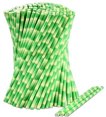 Lot de 1000 pailles en papier bambou vert 19,7 x 0,6 cm – pour cocktails, sodas, jus, boissons, bars et restaurants