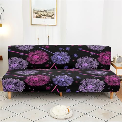 DOTBUY-SHOP Löwenzahn Muster Sofa Überzug Ohne Armlehnen, Sofabezug ohne Armlehne Anti Rutsch Stretch Futon Sofa Bezug, Schlafsofa Überzug, Bezug für Klappsofa (160~190cm,Lila Blumen)