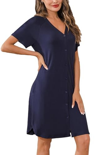 iClosam Button Down Nightgown for Ladies, Maternity Nightdress Cotton Nighties for Women, Cotton Labour Nursing for Hospital Nightwear