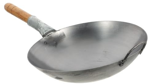PRETYZOOM Traditionelle Wokpfanne aus Eisen Antihaftbeschichtet mit Holzgriff und Wärmespeichernd Leicht zu Reinigen für Gasherde Geeignet