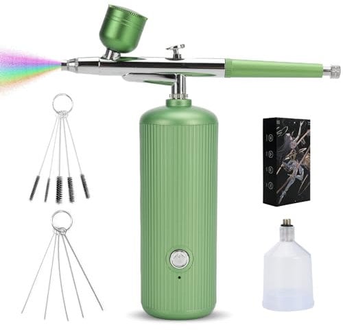 ConBlom Portable Airbrush Kit with Compressor, Handheld Air Brush Air Spray Paint Gun, Cordless Air brush Kit with Spray Gun, Nail Airbrush Kit for Painting and Nail Art (Green)