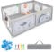 DREAMADE 200 x 140 cm Baby Laufstall, Laufgitter mit 50 Bällen & Tragetasche, Krabbelgitter für Kinder im Innen- & Außenbereich (Grau-Unterwasserwelt, ohne Matratze)