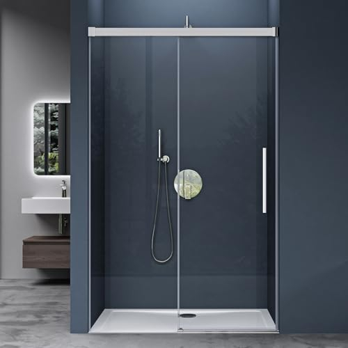 doporro Duschtür Nischentür dusche Duschabtrennung Duschkabine 140x195cm Duschwand Chrom ESG-Sicherheitsglas Duschabtrennung mit Soft-Close Klarglas inkl. Nano-Beschichtung Teramo12K-Plus