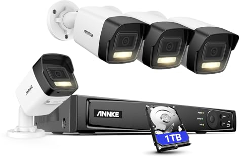 ANNKE 12MP PoE Überwachungskamera Set Aussen, 4 X Kamera mit Person- und Fahrzeugerkennung, 100ft Farbenachtsicht, IP67, 24/7 Videoüberwachung, SD-Kartensteckplatz bis zu 512G, mit 1TB Festplatte