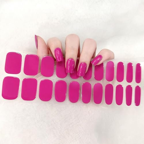 Gel Nail Stickers, 22Pcs Semi Cured Gel Nail Polish Strips Adhesive Full Nail Wraps, Pure Color Natural Gel Nail Art Stickers, French Tip Manicure Gel Nail Strips, UV/LED Lamp Required - Rose Red