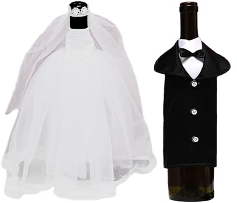 1 Paar Braut Und Bräutigam Flaschenüberzug,Hochzeit Weinflasche Abdeckung, Flaschendeko Braut Und Bräutigam, Weinflasche Braut, Für Hochzeit, Verlobung Bankett Dekoration