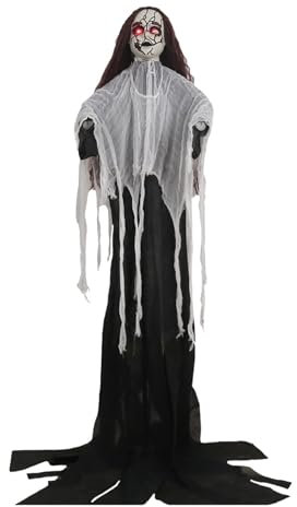 ohfruit Indoor und Outdoor Halloween Dekorationen Batteriebetriebene Gruselige Geisterbraut Figur mit Sound Geist Braut Figur für Haus Garten Halloween Dekoration Requisiten Schwarz