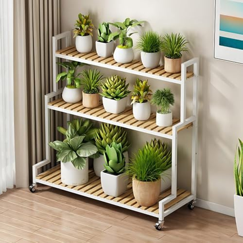 KADEUX Holz 3 Stufen Blumenständer, Große Pflanzenständer Blumenleiter, Modern Blumentreppe Schwarz/weiß Blumenbank, Ablageregal Für Blumentopf(White,50cm)
