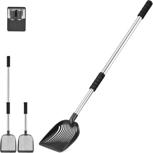 Yangbaga Neueste Katzenstreuschaufel aus Metall, Katzenklo Schaufel mit Langer Griff, Katzenschaufel für Katzenklo mit tiefer Schaufel und Streuschaufelhalterung