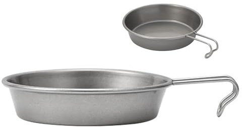 Poupangke Runder Teller aus Edelstahl, Speiseteller aus Edelstahl, Rostfreier Vintage Outdoor Camping Edelstahltopf mit Griff, Camping-Pfannenteller, leichte Rucksack-Bratpfanne, Geschirr für