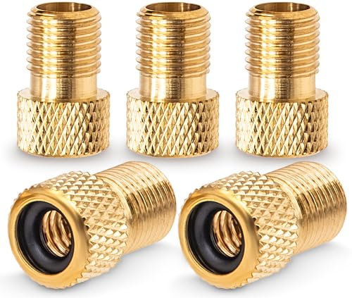 MEAJOO 5PCS Brass Presta Valve Adapter, Convert Presta to Schrader Adaptor, Inflate Tire Using Standard Pump or Air Compressor for Bikes(Reticulated Grain Style)