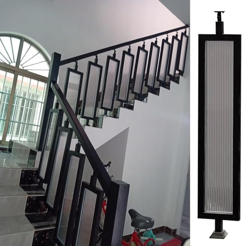 Treppengeländer-Set aus Schmiedeeisen und Glas, strapazierfähig, Treppengeländer mit Schrauben, elegante Innen-Treppengeländer, schwarz, 70 cm