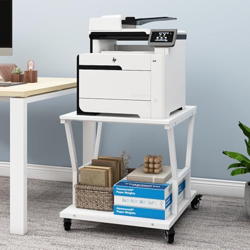 Natwind Druckerständer mit 2 Ebenen, 61 x 61 cm, für große schwere Drucker, Weiß