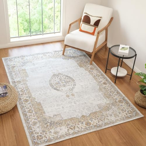 Livabliss Albany waschbar, Vintage groß 160x213 cm - Wohnzimmer, Schlafzimmer, Küche, orientalischer Boho Stil in Creme, Braun, Grau