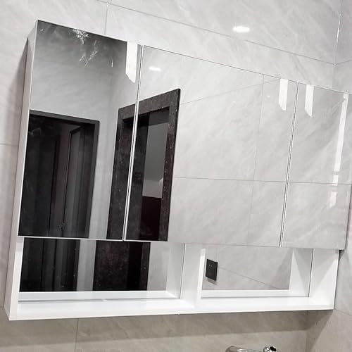 ZFGOJNBH Armoire Murale Vanité Miroir Salle de Bain avec Éclairage LED, Anti-buée, 100cm Armoire de Toilette en Aluminium avec Espace de Rangement, Rangements Ouverts, 3 Portes (Color : 1, Size : 600