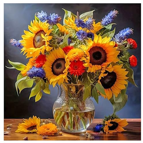 TDFERAN Kit Complet de Peinture Diamant Tournesol 40x40CM - Broderie Diamant Fleurs pour Décoration Murale