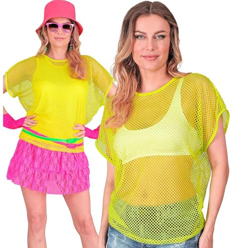 W WIDMANN MILANO Party Fashion - top de rejilla para mujer, camiseta fluorescente para festivales y carnaval.