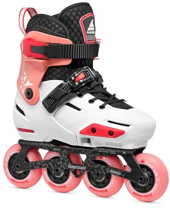 Rollerblade Apex Junior Adjustable Fitness Inline Skate, Platinum & Coral