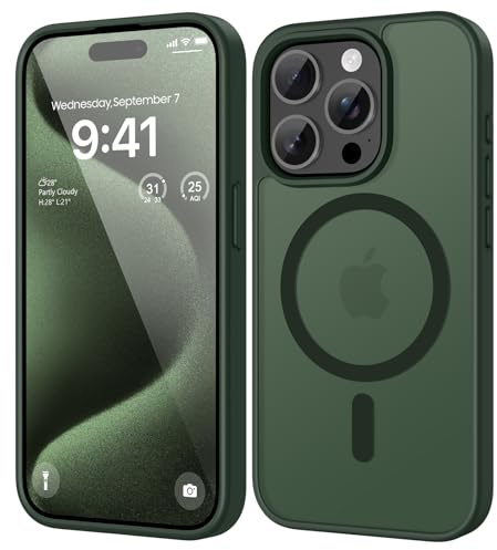 HGH Magnetic Case for iPhone 15 Pro Max, Dark Green | Compatible With MagSafe Wireless Charging Compatible Translucent Matte Thin Shockproof Camera protect