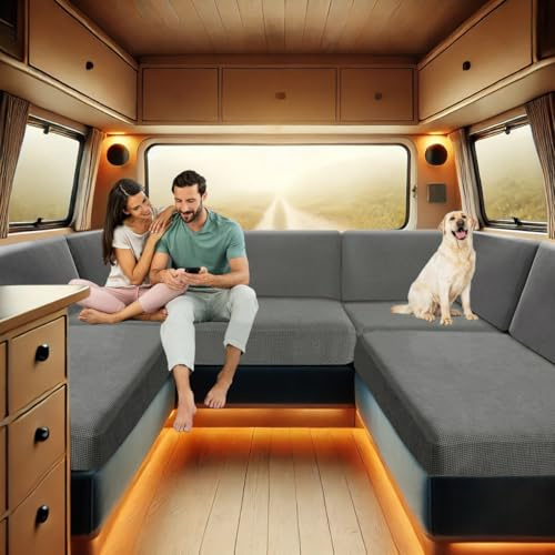 ZYBSLCSY Bezüge Wohnwagen Polster, Wohnwagen Polsterbezüge rutschfeste Mit 2 Festes Gummiband, Sofa Sitzkissen Bezüge Für Wohnwagenpolster Spannbezug Sitzbank (Light Grey,Rückenlehne)
