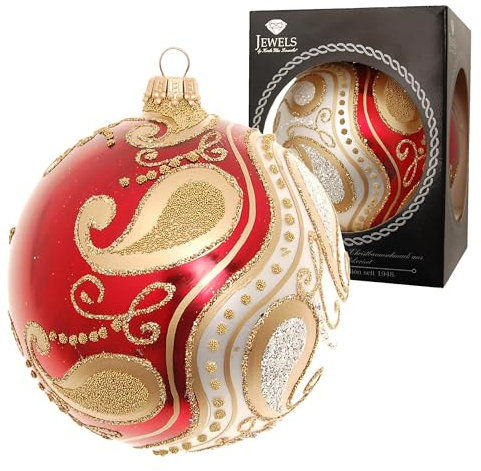 Krebs Glas Lauscha - Weihnachtsdekoration/Christbaumschmuck aus Glas - Weihnachtskugeln - Farbe: Rot/Silber - verziert mit Strasssteinen - Größe: 10 cm