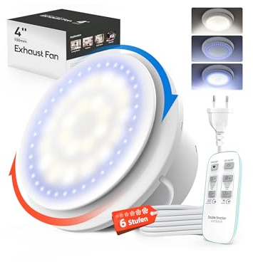 SBONNI Aspiratore Bagno 100mm, 11 Effetti Luminosi, 6 Velocità, 2 Direzioni Ventilatore, Estrattore Aria Silenzioso con Telecomando, Potente Ventola Aspirazione Bagno Cucina WC Garage Cantina