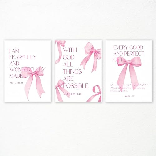 Enthusiasm Wandkunstdrucke, kokette rosa Schleife, 3er-Set, rosa Schleifen, adrette Poster, inspirierende, christliche Bilder, für Schlafzimmer, Badezimmer, ungerahmt (40 x 50 cm)