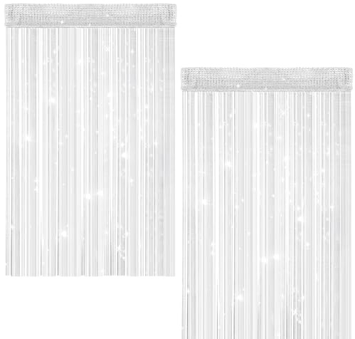 YiliYa 2 Stück Fadenvorhang Insektenschutz, 95 x 200 cm Türvorhänge Gegen Fliegen, Fadenvorhang Weiss Balkontür, Türvorhang Insektenschutz, Fadengardine, Blickdicht