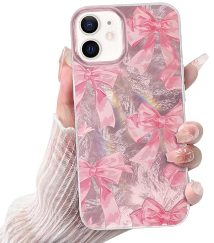 Yirlbey Coque pour iPhone 11 6,1, Aesthetic Rose Nœud Motif Dessin Étui Silicone Fine TPU pour Femmes Filles Antichoc Housse Protection Cover, Anti-Rayures Bumper Glitter Case, Rose Papillon