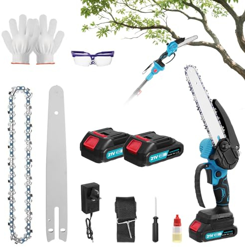 Cordless Pole Saw 6.7Ft, 2 in 1 Mini Chainsaw Cordless & Telescopic Tree Pruner, Brushless Electric Chain Saws, Long Reach Pole Pruner for Tree Pruning, Extendable Tree Saw for Garden Tree Trimming