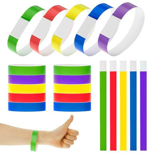 QWORK® Braccialetti Carta Eventi, 500 Pezzi in 5 Colori, Braccialetti Impermeabili in Tyvek Personalizzabili