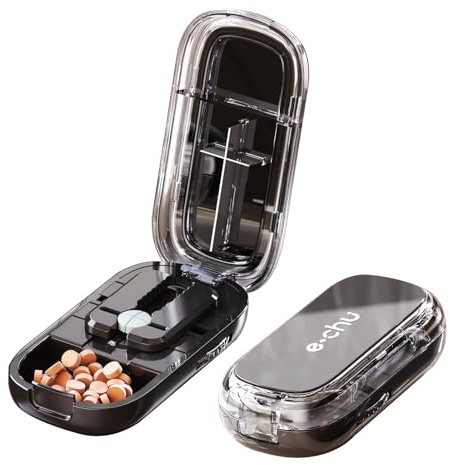 Tablettenteiler, 2-In-1 1/2&1/4 Tablettenschneider mit Aufbewahrungsfach Pillenteiler Tablettenteiler für Alle Tabletten Tabletten Pillenschneider für Reise Haustier Täglichen Gebrauch