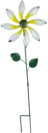 LeeQinersw Windrad aus Eisen mit Pfahl, Blumen-Gartenpfahl, Ornament, wetterbeständig, Metall-Windmühle für die Innenhofdekoration, Weiß