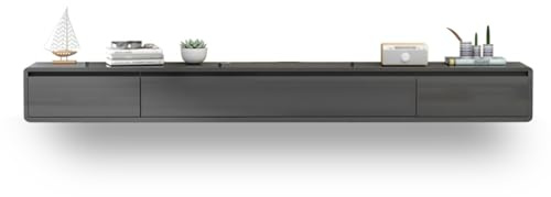 Modern Floating TV Unit - Wall-Mounted Media Console with 2 Drawers Slim Storage Cabinet for Small Apartments Stylish Gray TV Shelf (Size: 160cm)