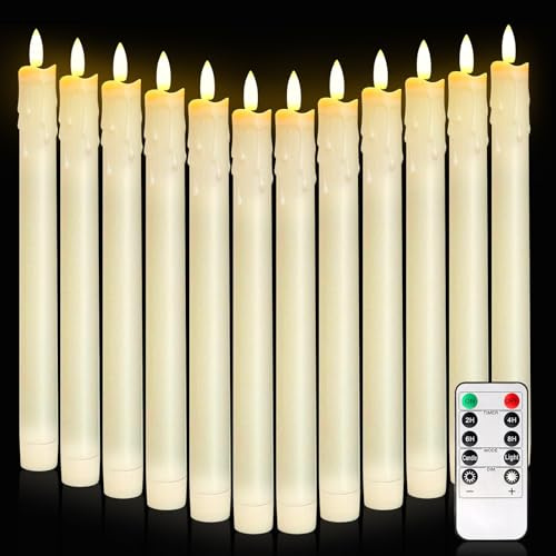 SUNOYA 12 Stück LED Stabkerzen Mit Fernbedienung, Flammenlose Tafelkerzen, Batteriebetriebene LED Kerzen Elektrische Kerzen Flackernde Flamme Weihnachtsdeko, Für Weihnachten, Hochzeit Und Home Decor