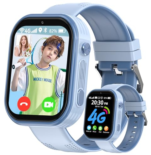 Smooce 4G Smartwatch Kinder, Kinder Smartwatch mit GPS Telefon Videoanruf Voice Chat SOS Schulmodus Schrittzähler Puzzle Spiele, Smart Watch Jungen Mädchen Geschenk (Blue)