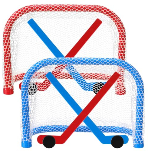 JolliLudo Mini Tabletop Hockey Game Set Including 2 Pcs Goal Nets 2 Pcs Ice Hockey and 2 Sticks Christmas Indoor Desk Novelty Toy Fast Paced Fun Sport Party Games for Xmas Adults