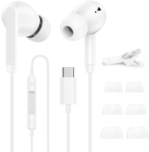 USB C Headphones Wired Earphones for Samsung Galaxy S26 S25 S24 S23 S22 S21 S20 A17 A56 A57 A16 A26 A55 A35 A36, Type C Earphones In Ear Earbuds with Mic & Volume Control for iPhone 17 16e 15, Google